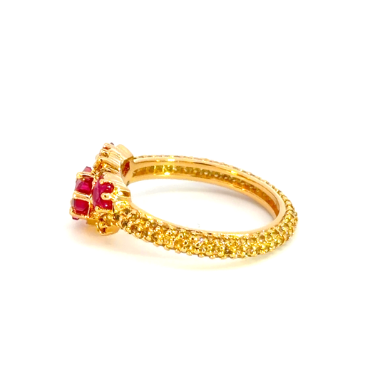 Yellow Gold Multistone Ring with Star Shaped Rubies