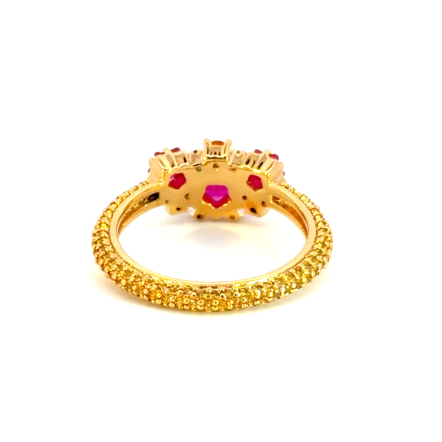 Yellow Gold Multistone Ring with Star Shaped Rubies