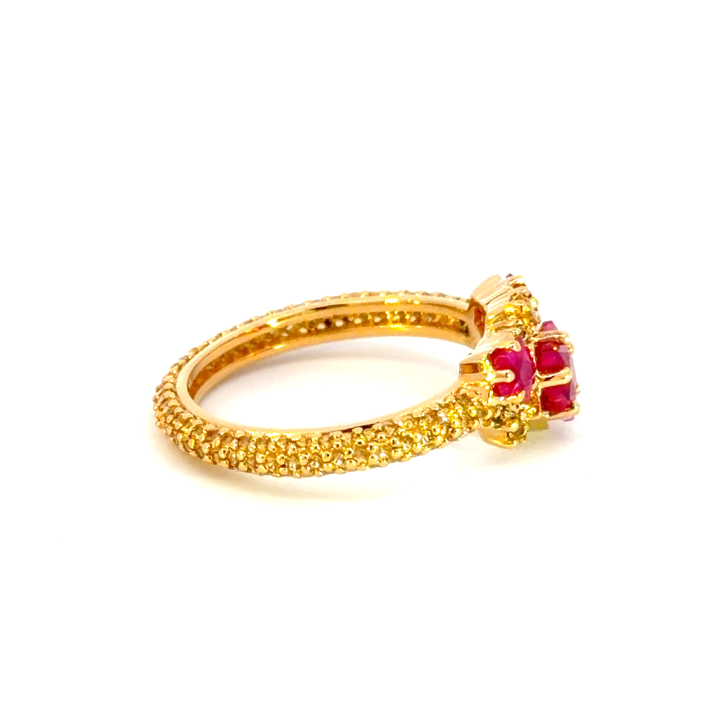 Yellow Gold Multistone Ring with Star Shaped Rubies