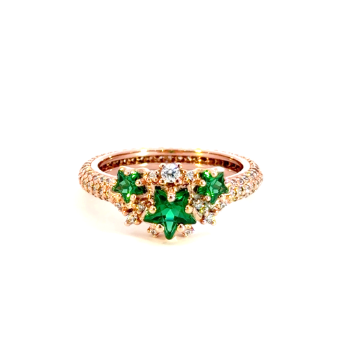 Rose Gold Multistone Ring with Star Emeralds