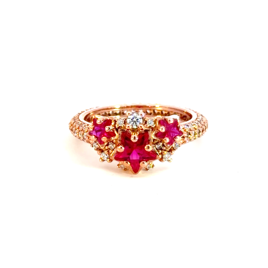 Rose Gold Cocktail Ring with Star-Cut Ruby