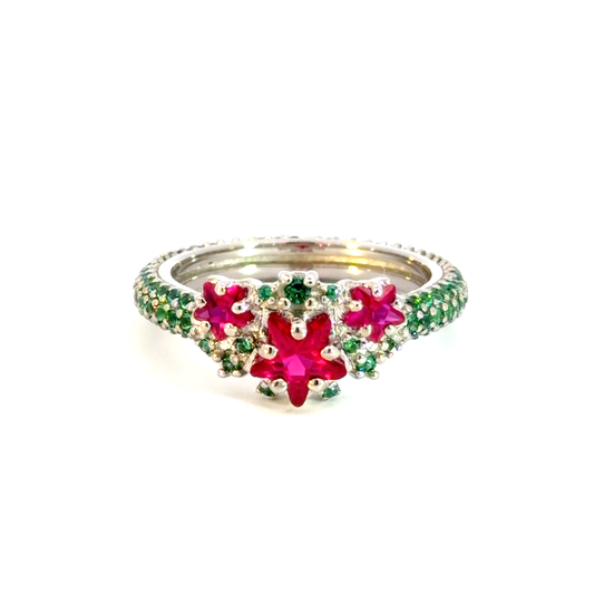 Star Ruby & Gemstone Silver Cocktail Ring