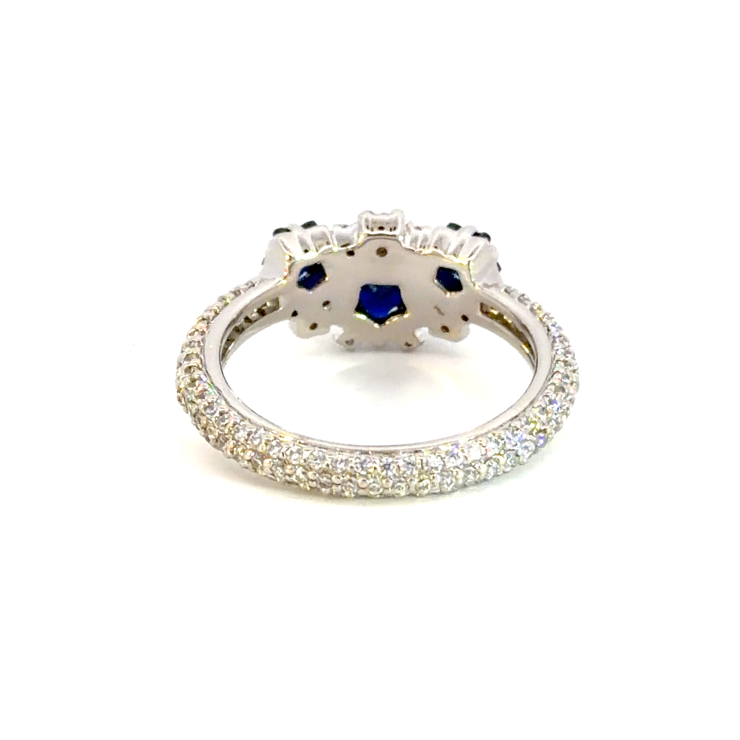 Sterling Silver Ring with Deep Blue Star Sapphire Cabochons