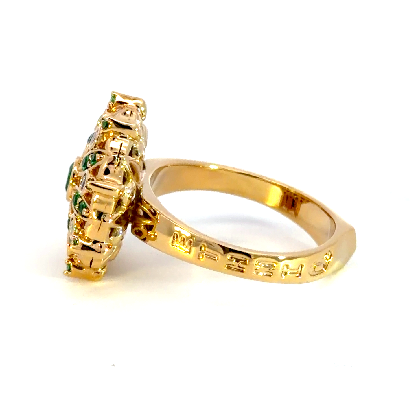 Yellow Gold Cocktail Ring with Round Emerald Center Stone
