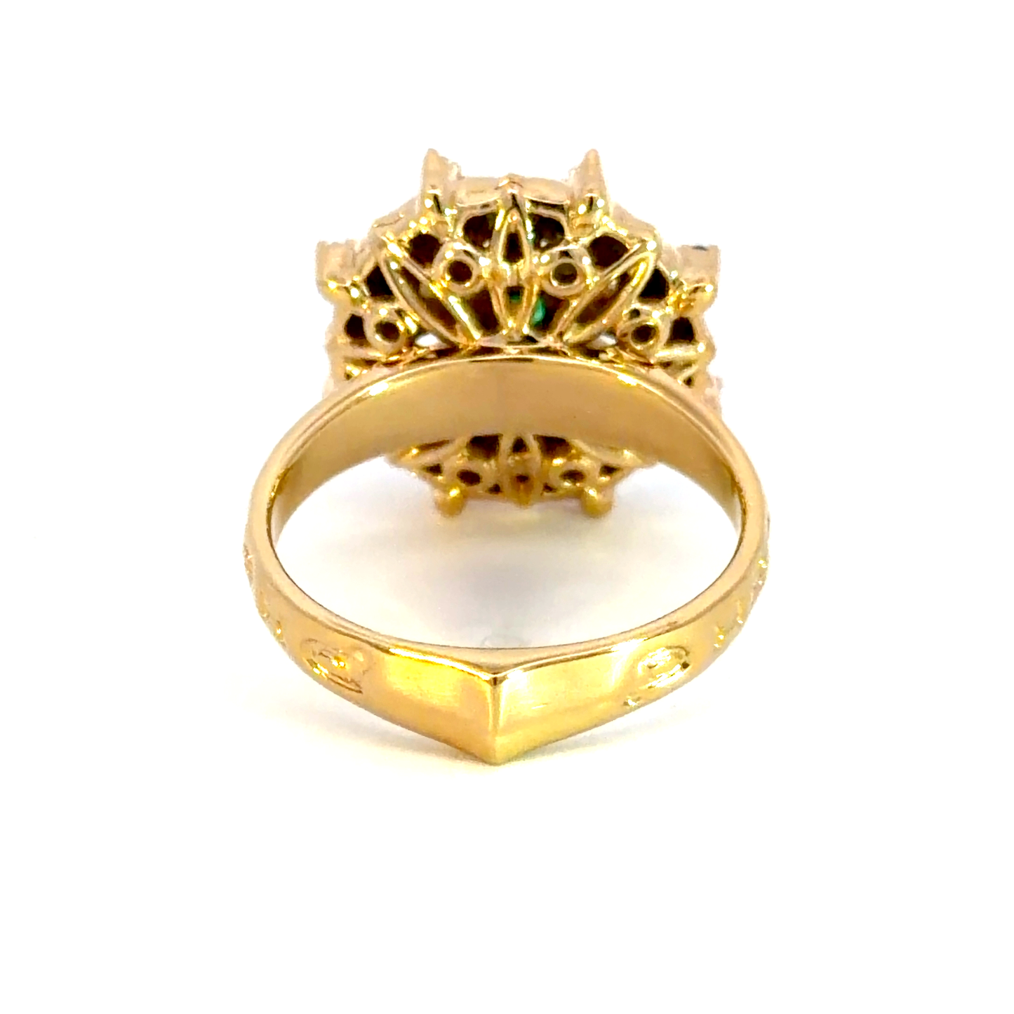 Yellow Gold Cocktail Ring with Round Emerald Center Stone