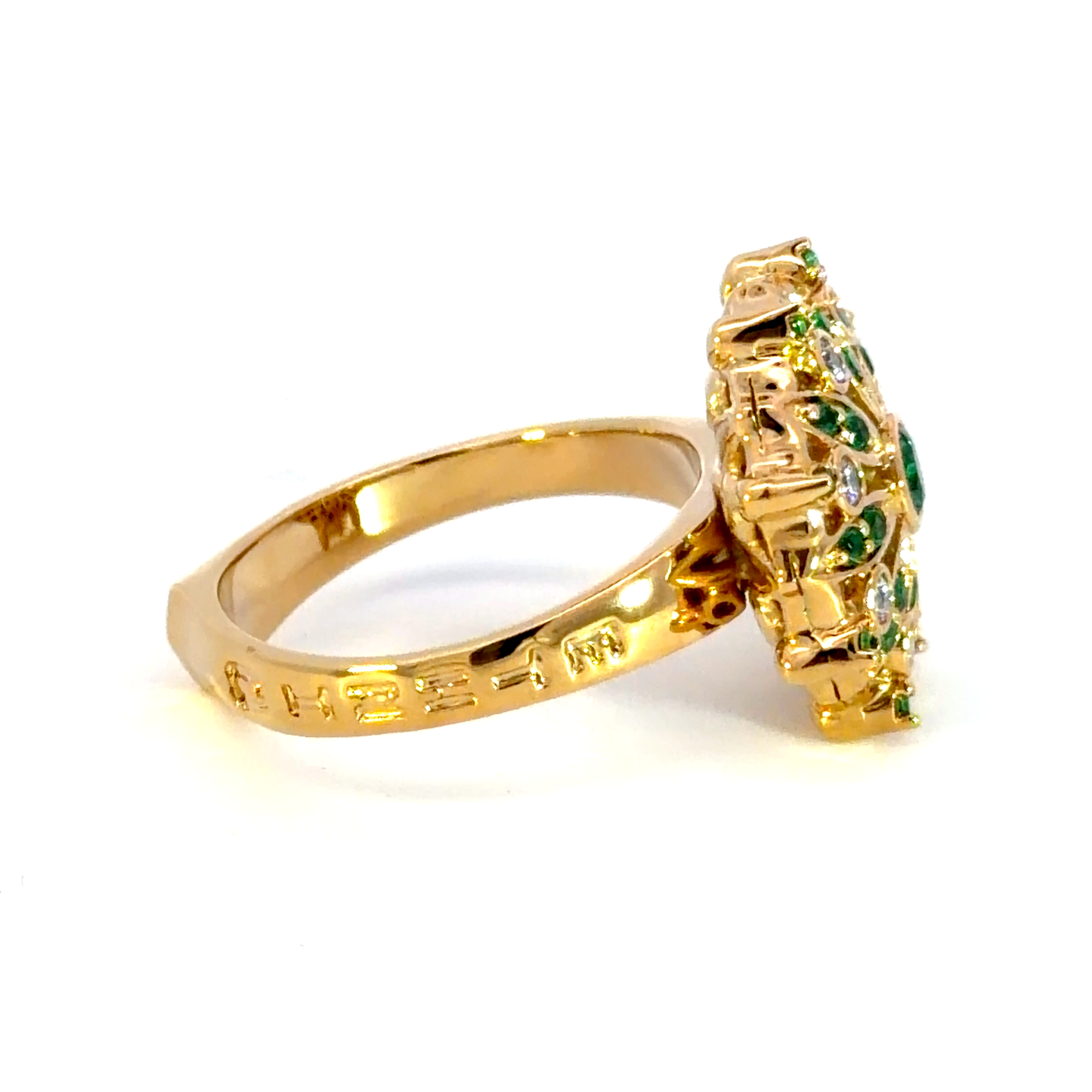 Yellow Gold Cocktail Ring with Round Emerald Center Stone