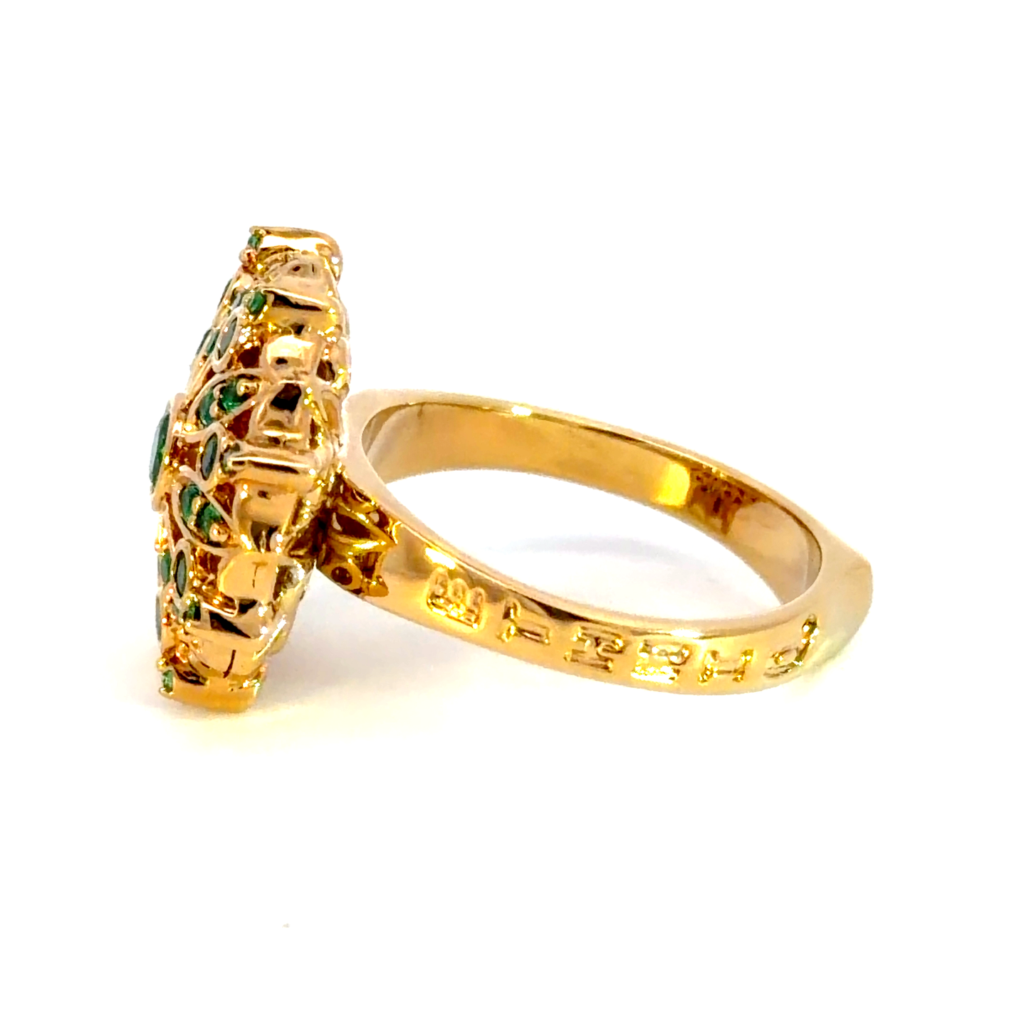 Yellow Gold Cocktail Ring with Round Brilliant Emeralds