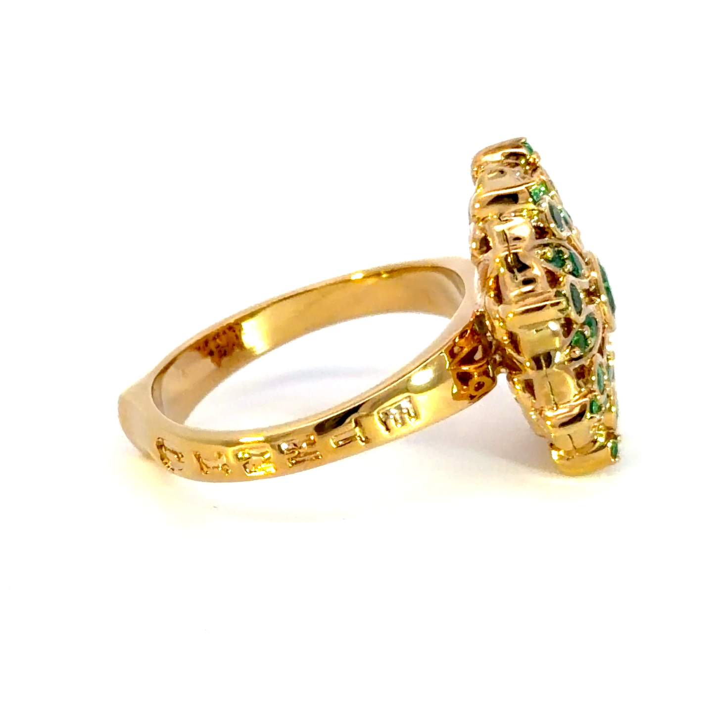 Yellow Gold Cocktail Ring with Round Brilliant Emeralds