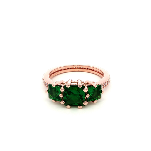 Rose Gold Multistone Ring with Emerald Cut Emeralds