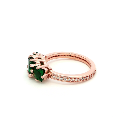 Rose Gold Multistone Ring with Emerald Cut Emeralds