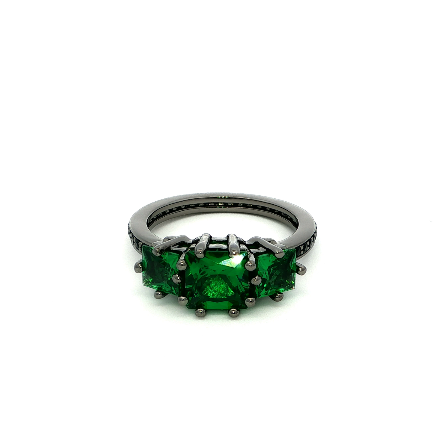 Emerald Trio: Square Step-Cut Multistone Ring