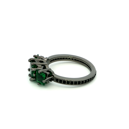 Emerald Trio: Square Step-Cut Multistone Ring