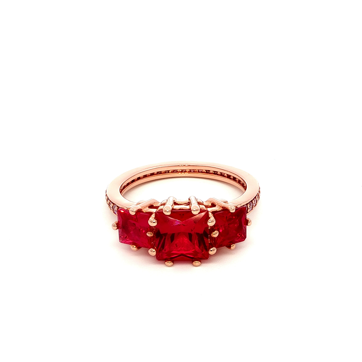 Ring with Three Square-Cut Red Rubies