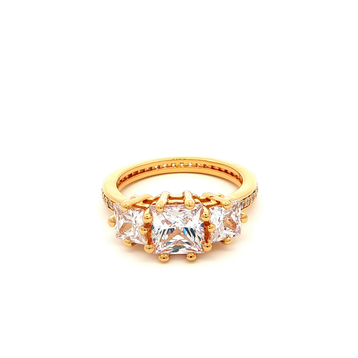 Yellow Gold Multistone Ring with Princess Cut Diamonds