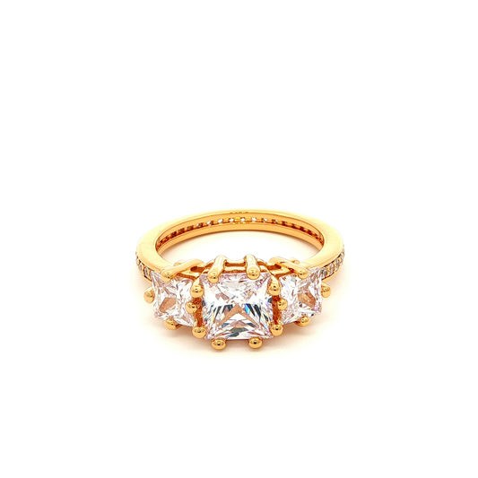 Yellow Gold Multistone Ring with Princess Cut Diamonds
