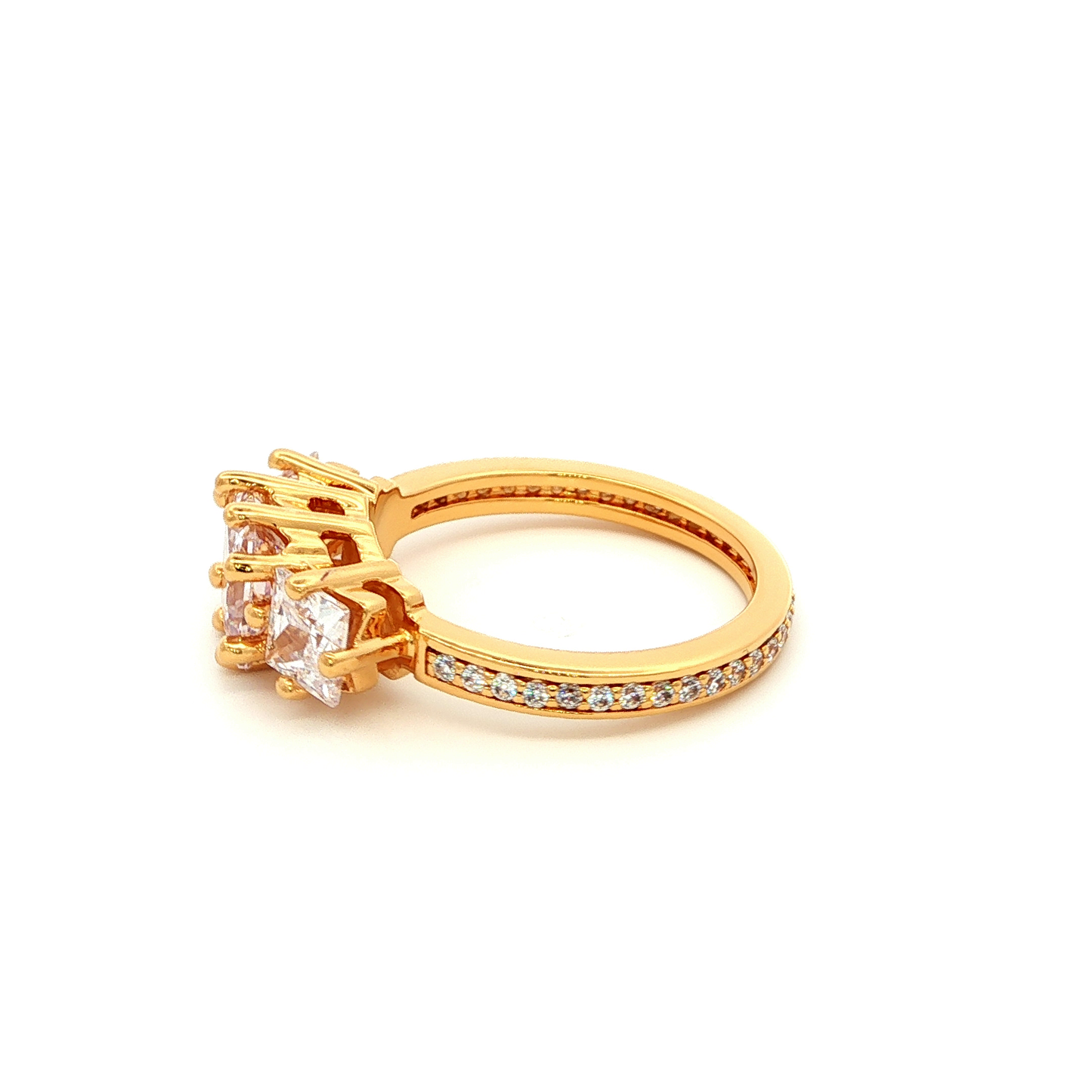 Yellow Gold Multistone Ring with Princess Cut Diamonds