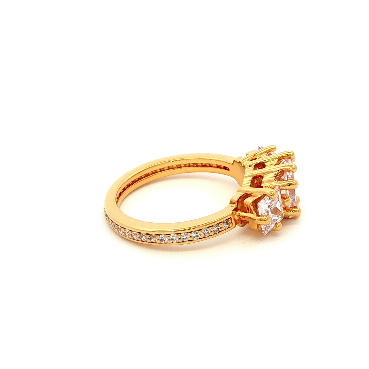 Yellow Gold Multistone Ring with Princess Cut Diamonds