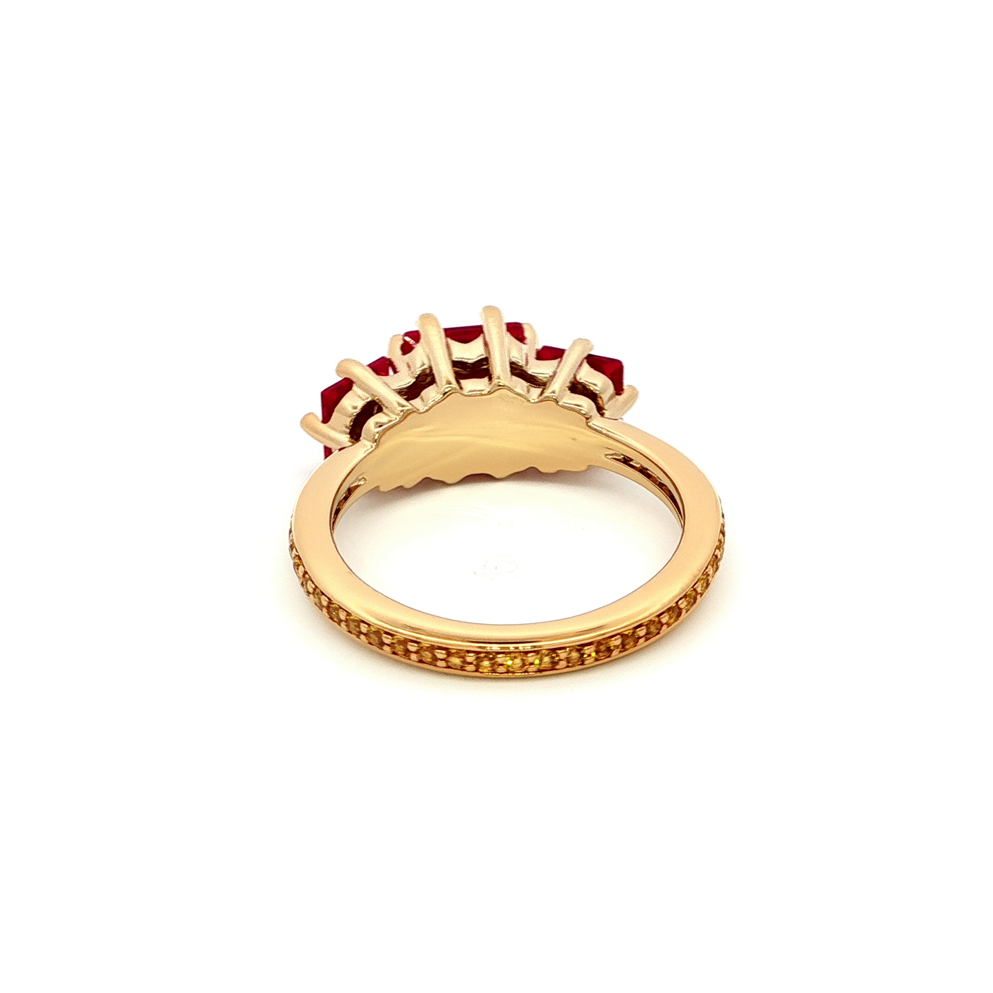 Yellow Gold Ring with Emerald Cut Red Rubies