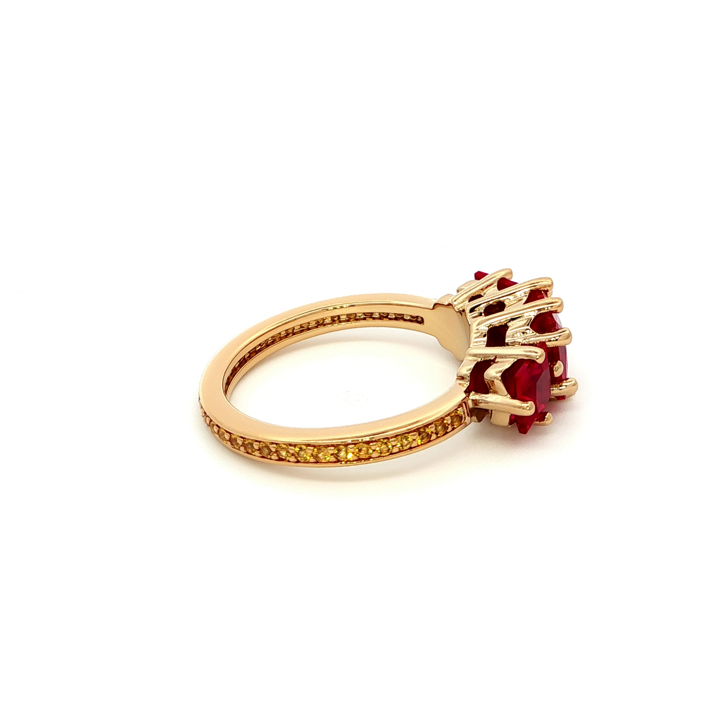 Yellow Gold Ring with Emerald Cut Red Rubies