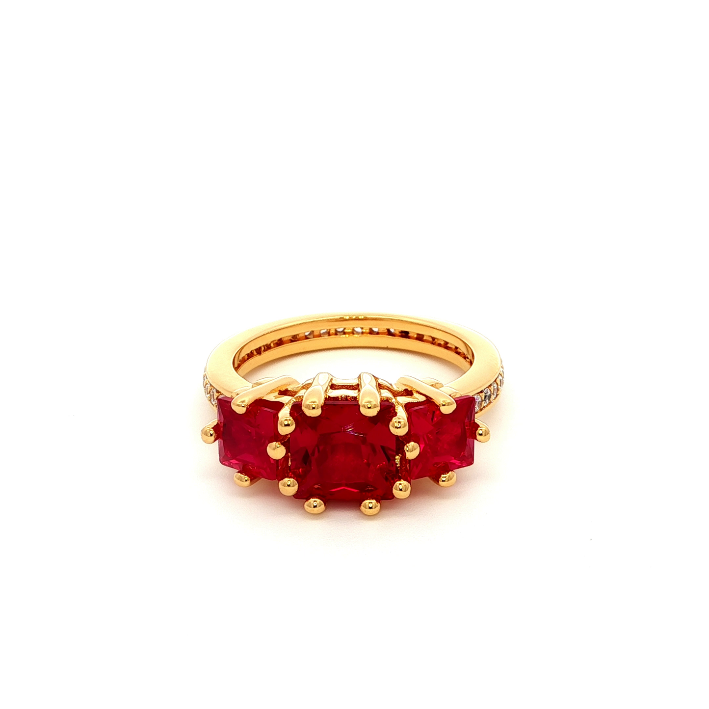 Ring with Three Square-Cut Red Rubies