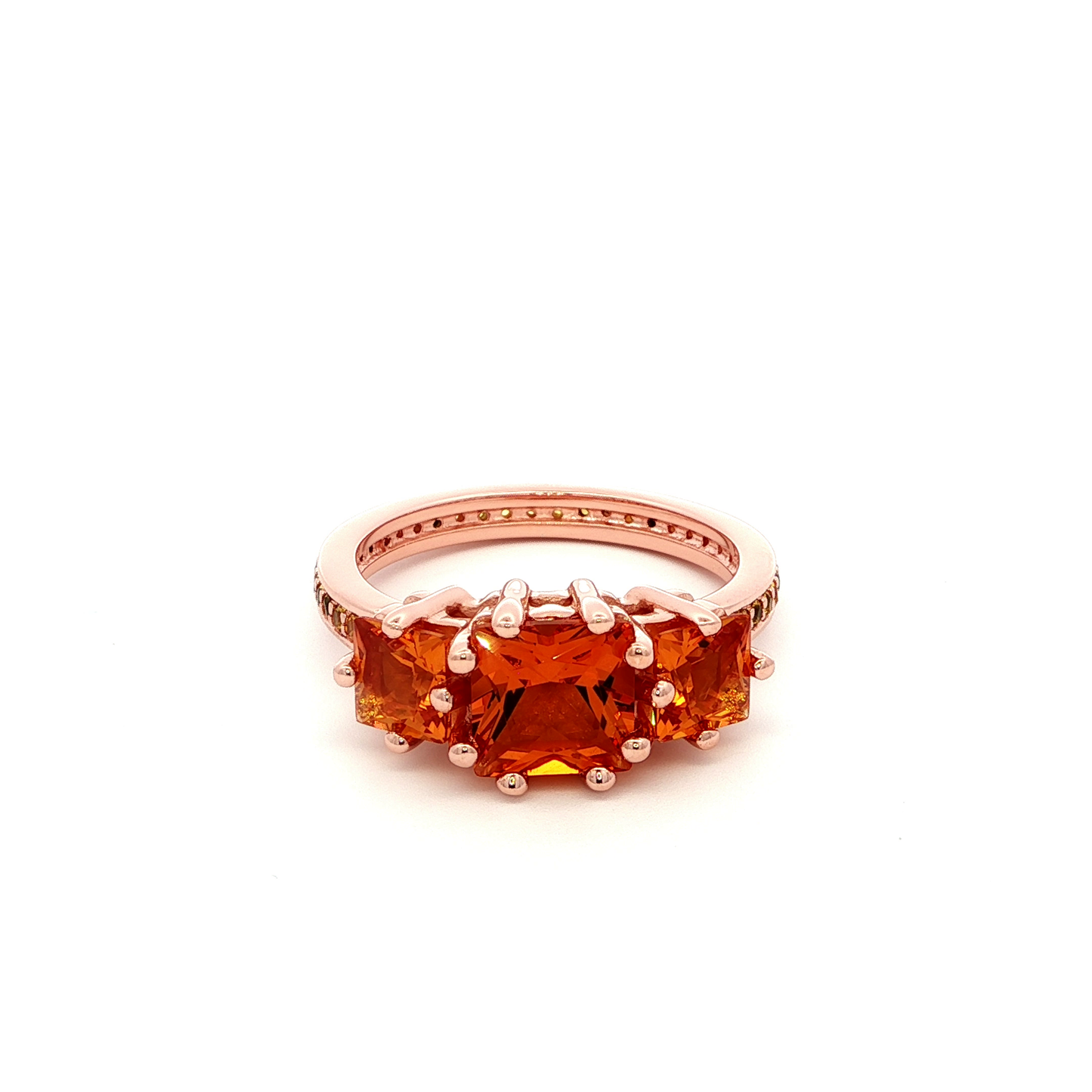 Rose Gold Ring with Orange Citrine Trio