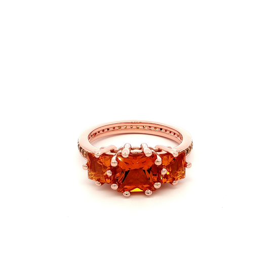 Rose Gold Ring with Orange Citrine Trio