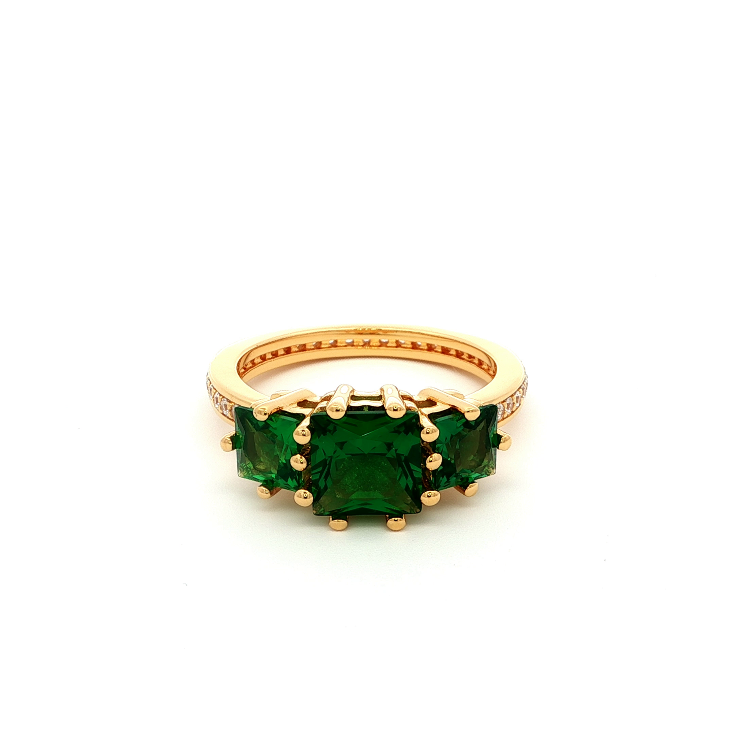 Emerald Three-Stone Ring in Yellow Gold