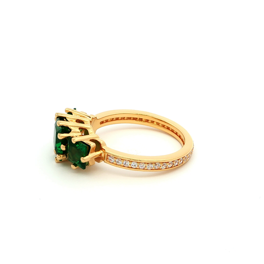 Emerald Three-Stone Ring in Yellow Gold