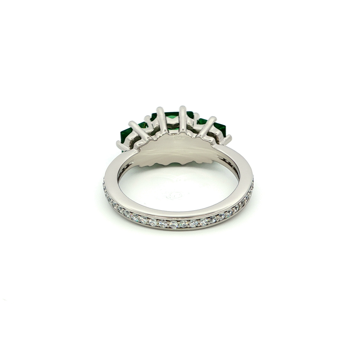 White Gold over Silver Three-Stone Emerald Ring