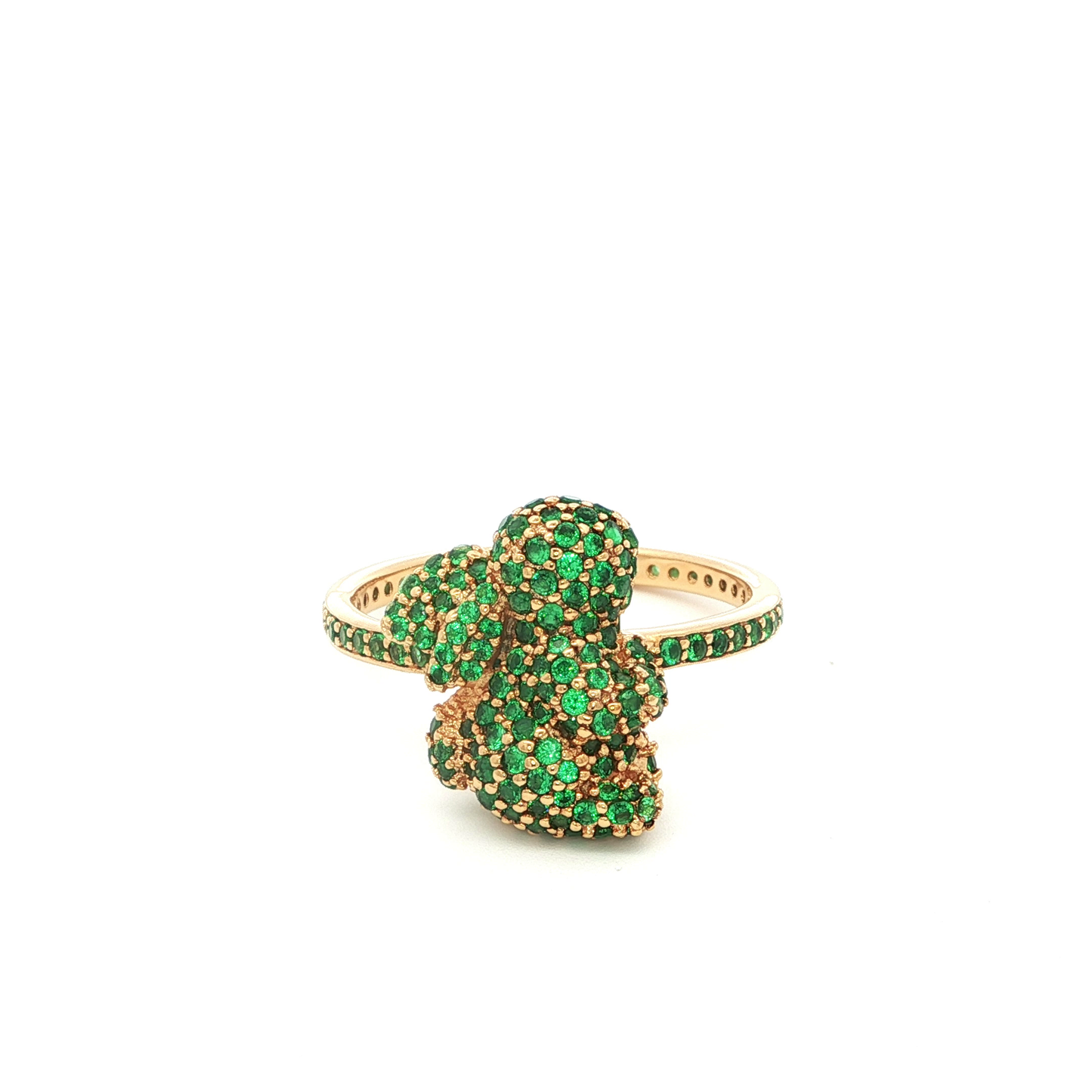 Emerald Cocktail Ring in Yellow Gold with Round Cut Emeralds