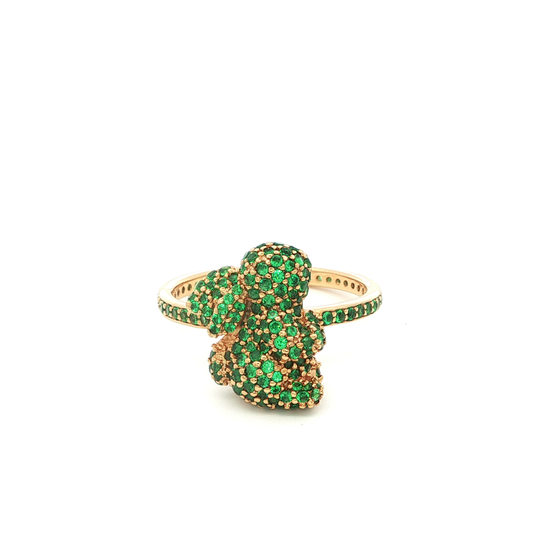 Emerald Cocktail Ring in Yellow Gold with Round Cut Emeralds