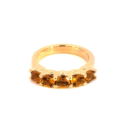 Gold Plated Ring with Five Orangy Yellow Citrines