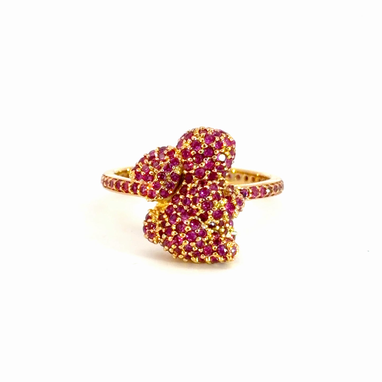 Yellow Gold Cocktail Ring with Round Brilliant Cut Rubies - Kids