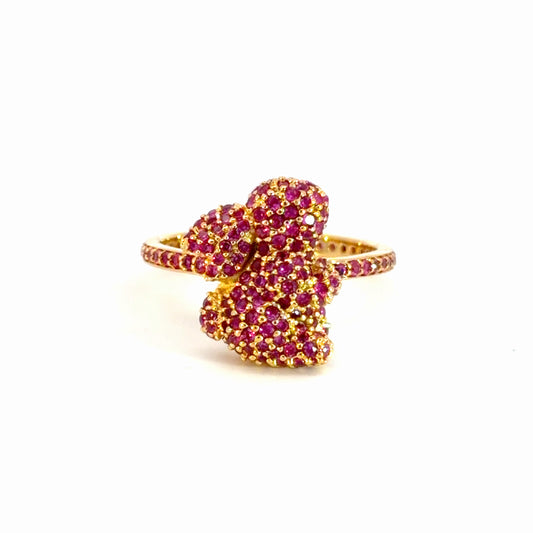 Yellow Gold Cocktail Ring with Round Brilliant Cut Rubies - Kids