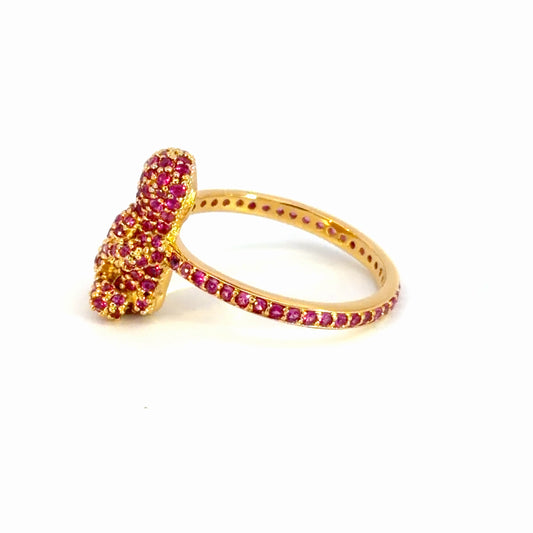 Yellow Gold Cocktail Ring with Round Brilliant Cut Rubies - Kids