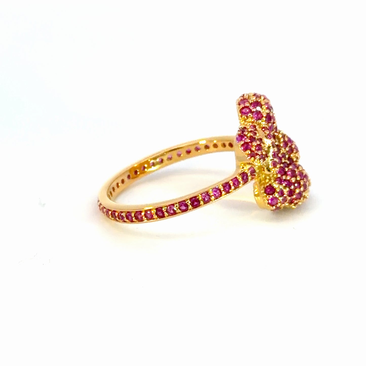 Yellow Gold Cocktail Ring with Round Brilliant Cut Rubies - Kids