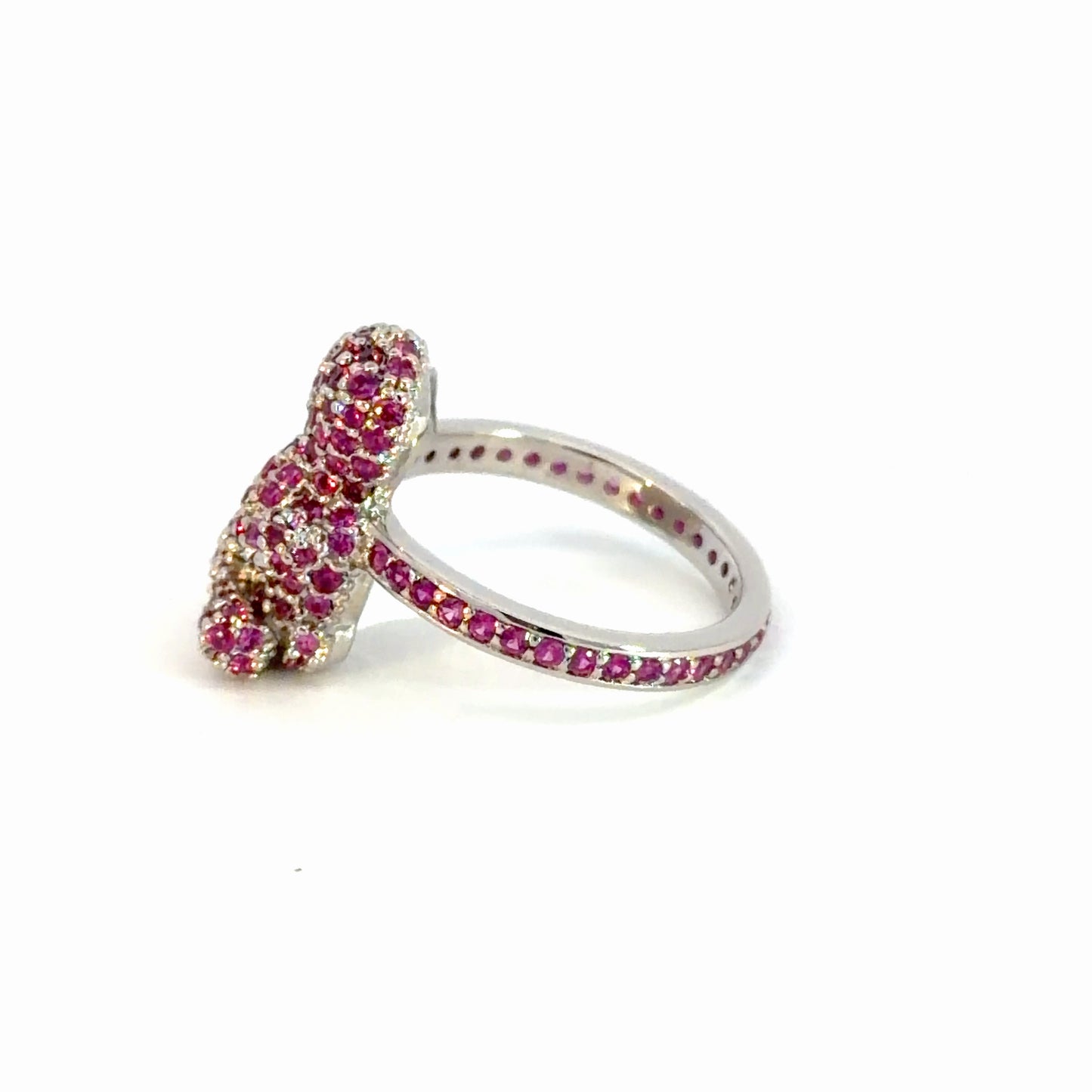 Silver Cocktail Ring with Round Cut Red Ruby Gemstones