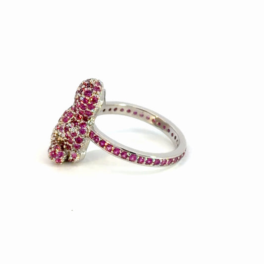 Silver Cocktail Ring with Round Cut Red Ruby Gemstones