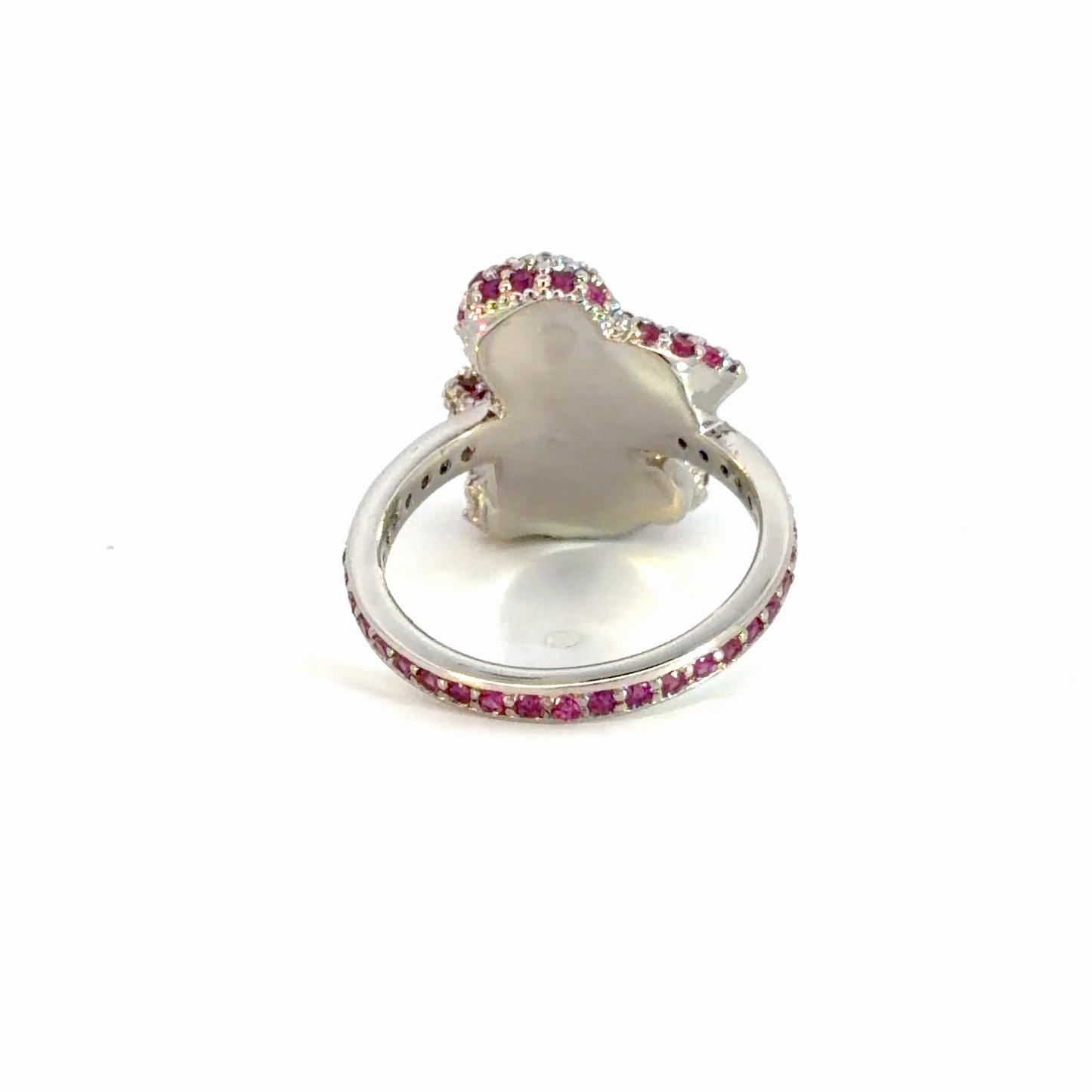 Silver Cocktail Ring with Round Cut Red Ruby Gemstones