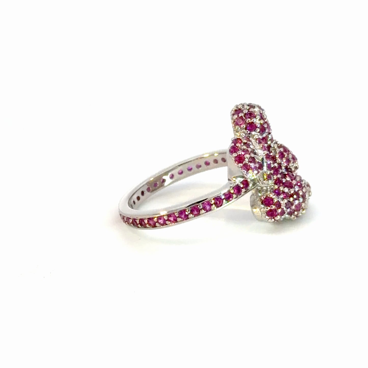 Silver Cocktail Ring with Round Cut Red Ruby Gemstones