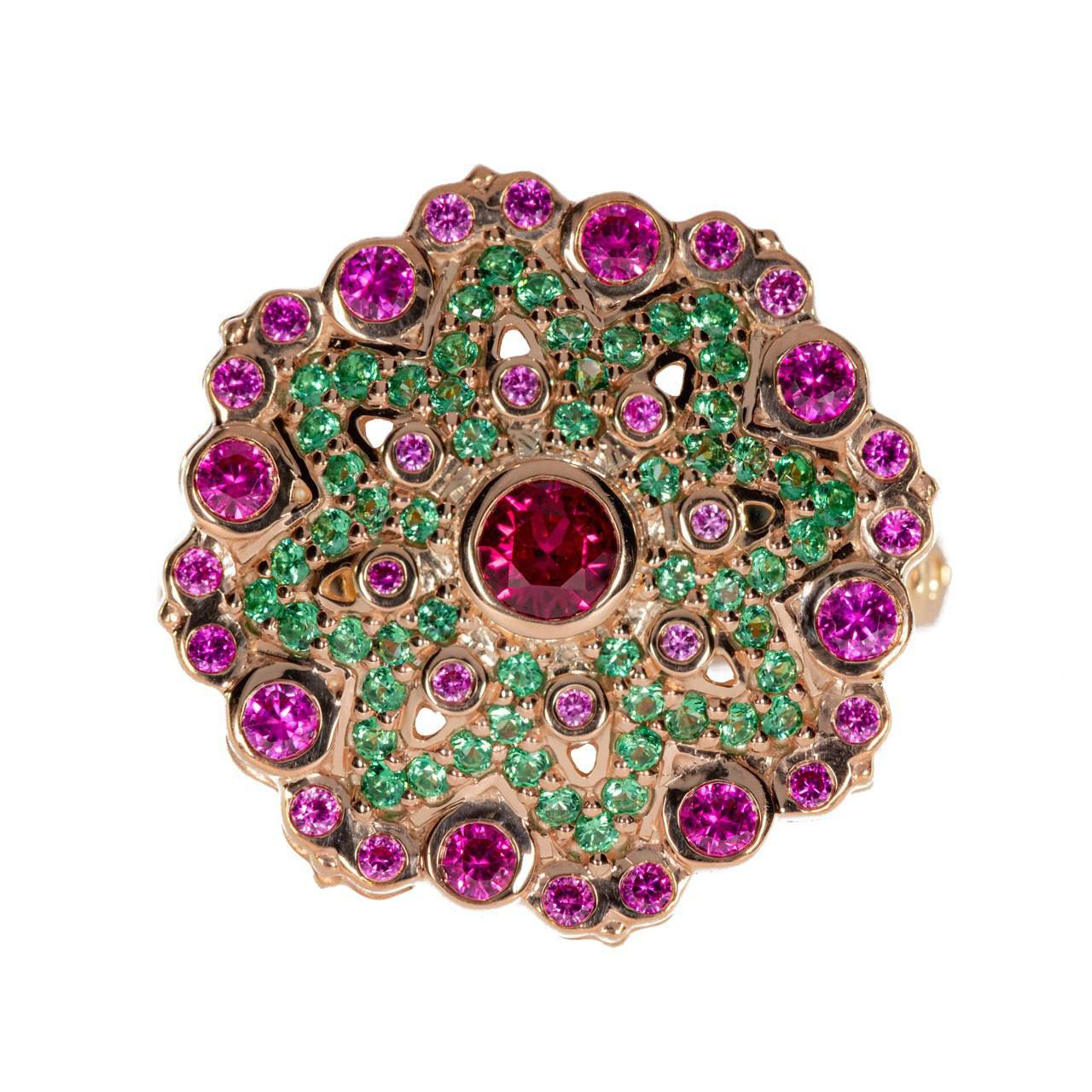Purple Green Stoned Flower Brooch