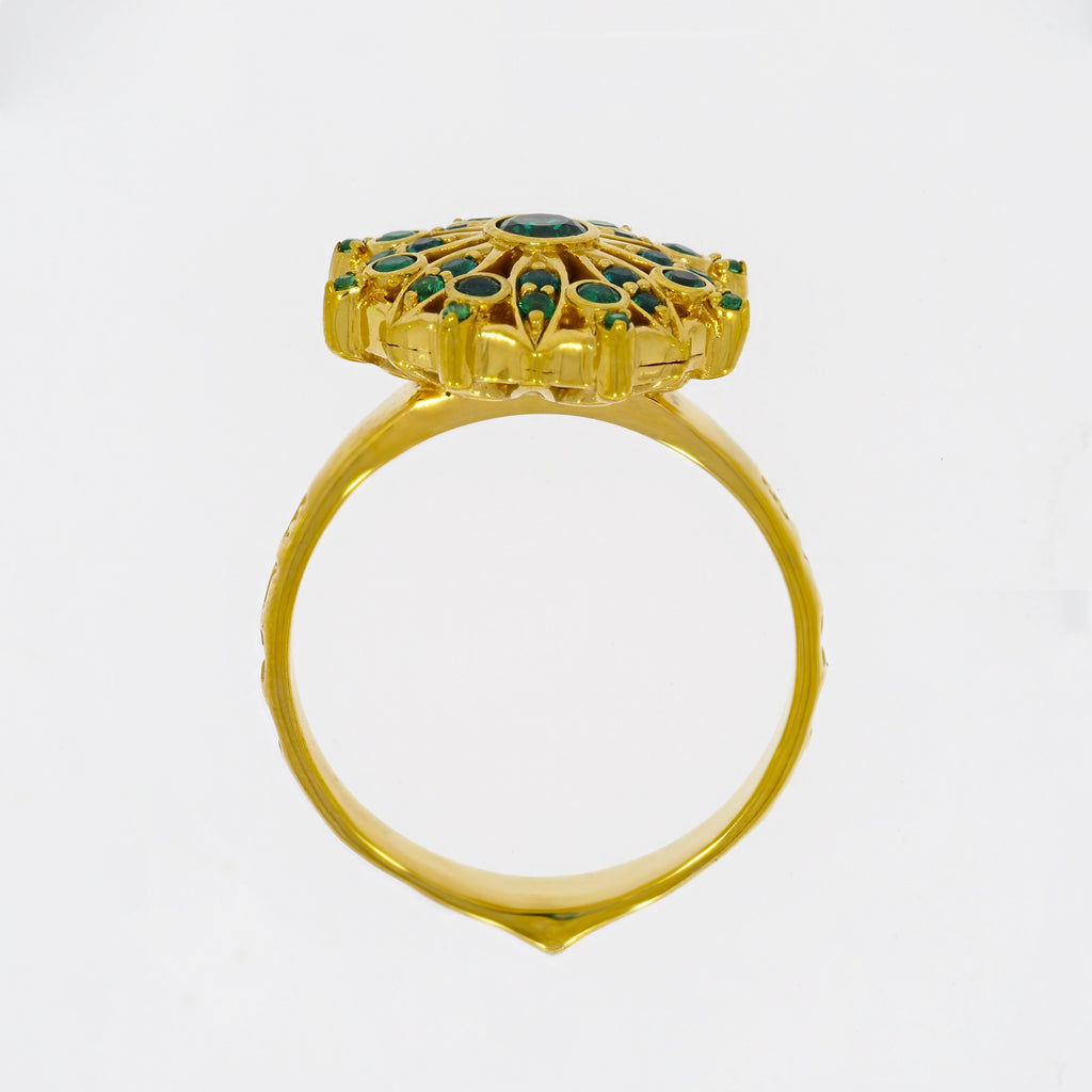 Green Stone on Gold-plated Ring