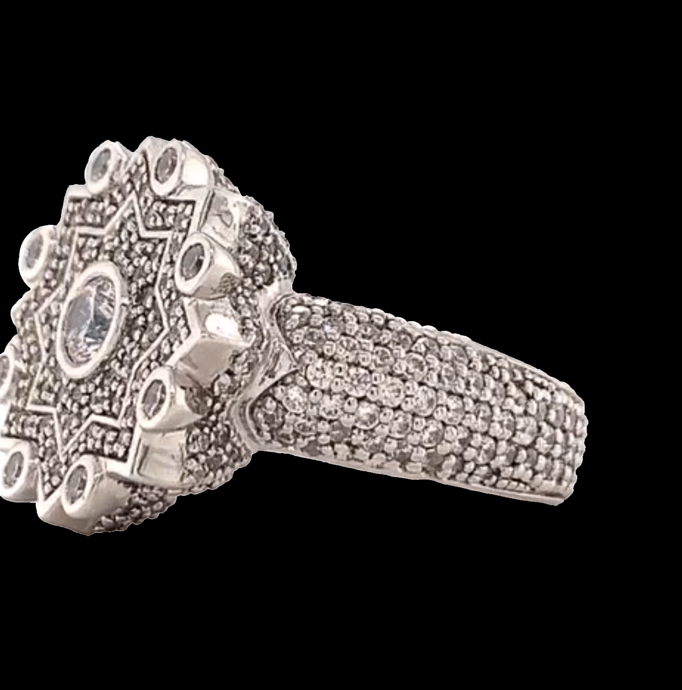 Cent Silver Colored Stones Bedecked Ancient Design Ring