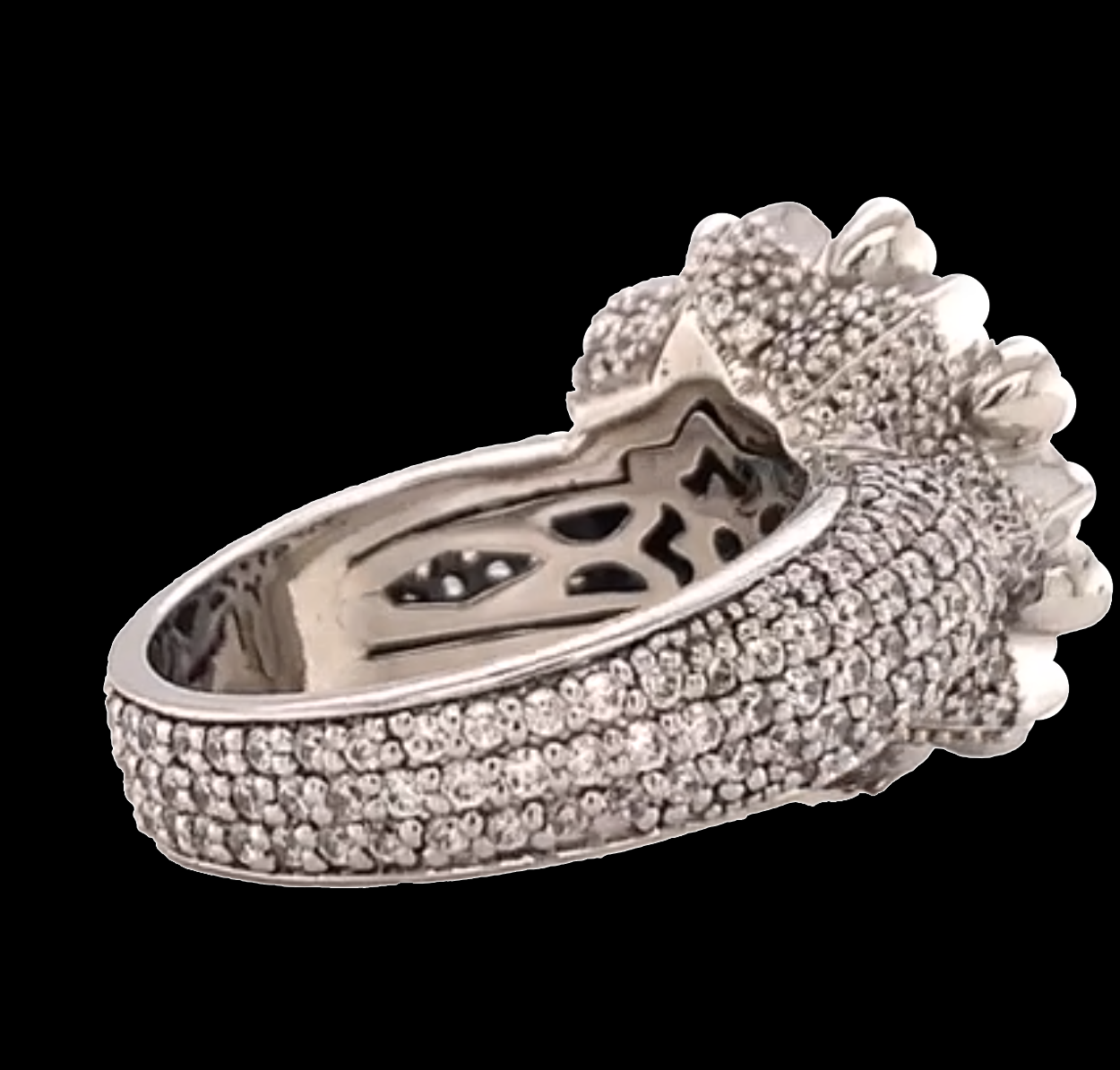 Cent Silver Colored Stones Bedecked Ancient Design Ring