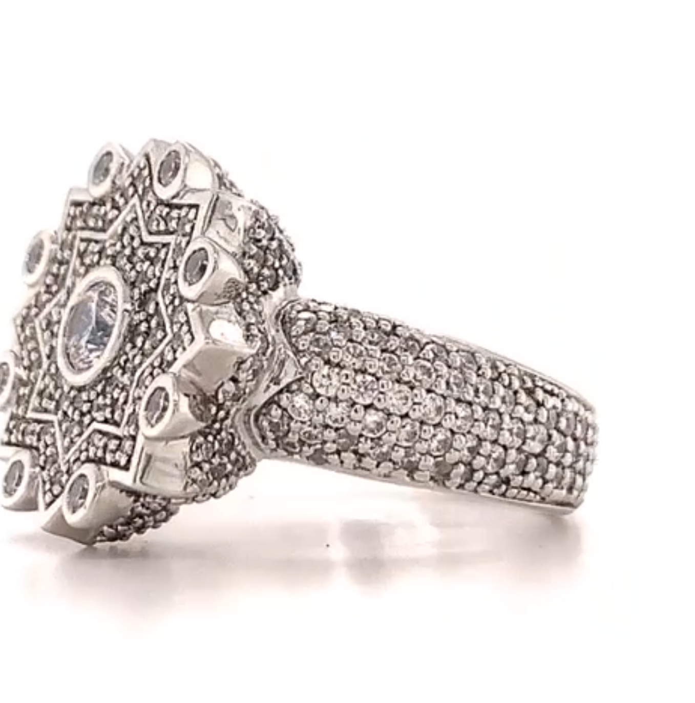 Cent Silver Colored Stones Bedecked Ancient Design Ring