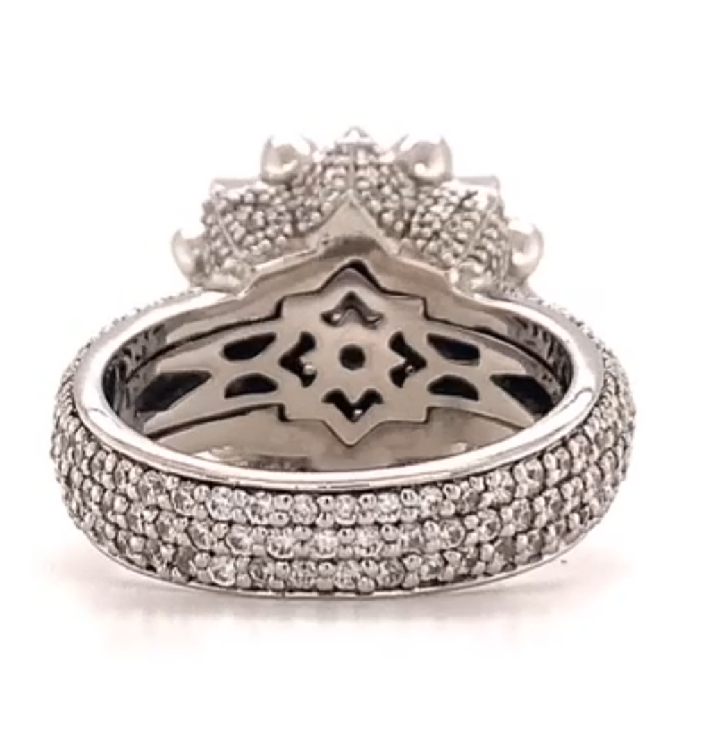 Cent Silver Colored Stones Bedecked Ancient Design Ring