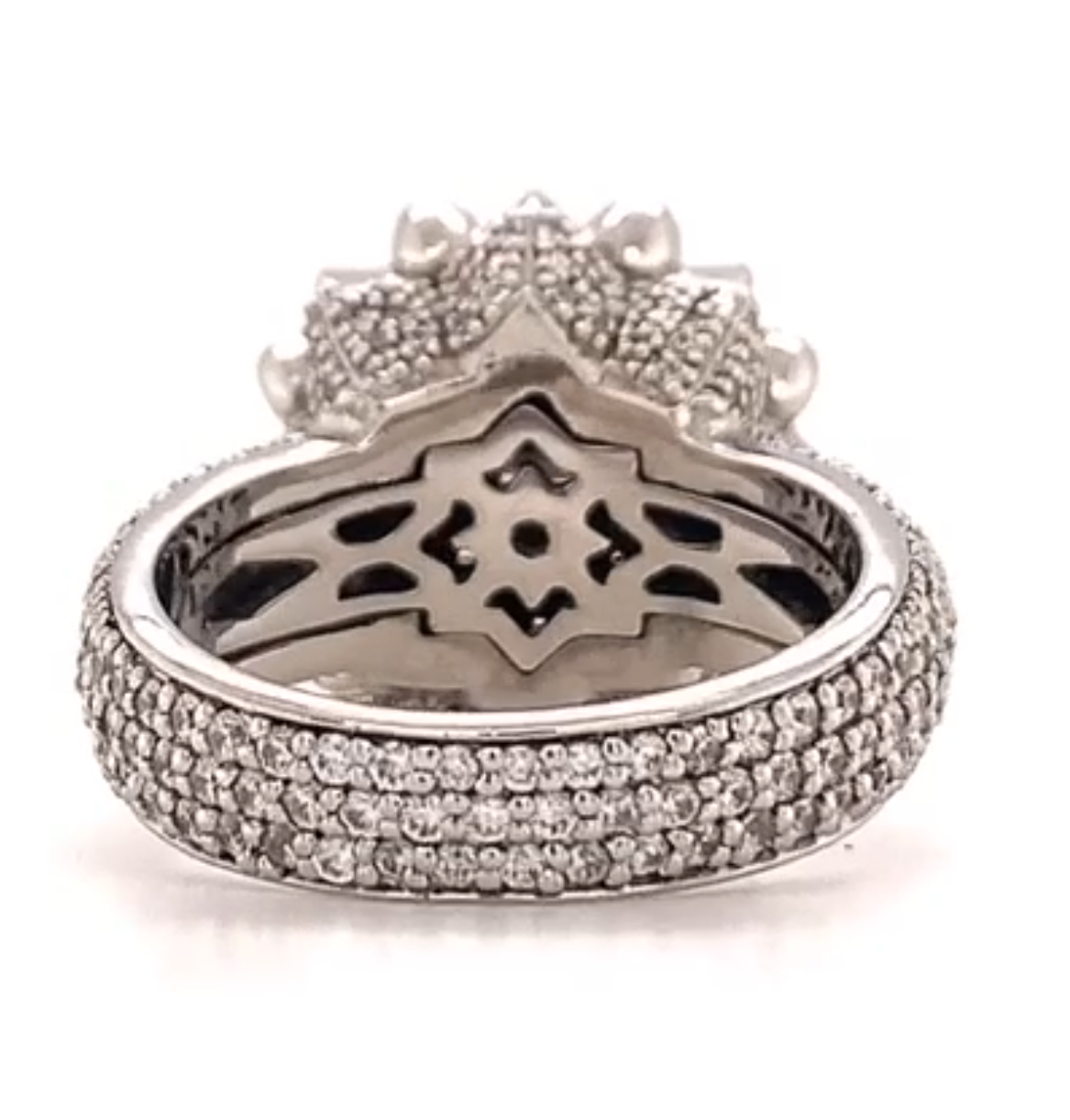 Cent Silver Colored Stones Bedecked Ancient Design Ring