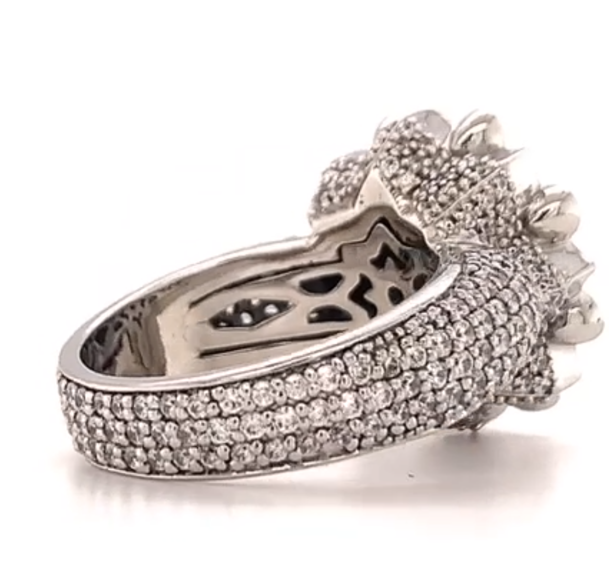 Cent Silver Colored Stones Bedecked Ancient Design Ring