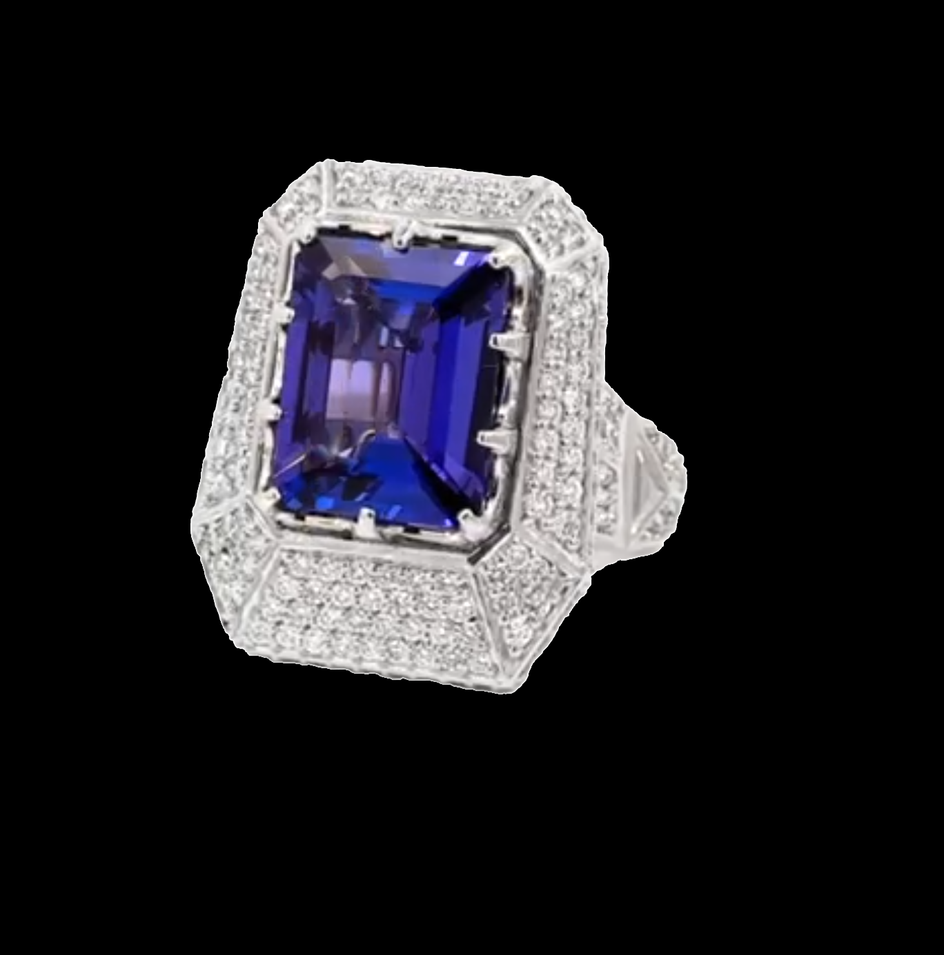 Elegant Giant Ring Full of Diamond Like Stones Surrounding the Blue Rectangle Stone