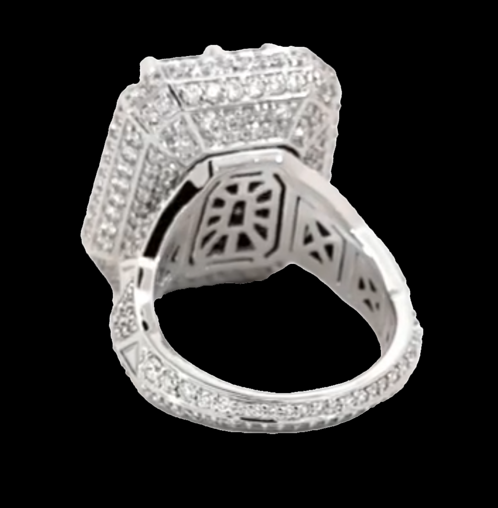 Elegant Giant Ring Full of Diamond Like Stones Surrounding the Blue Rectangle Stone